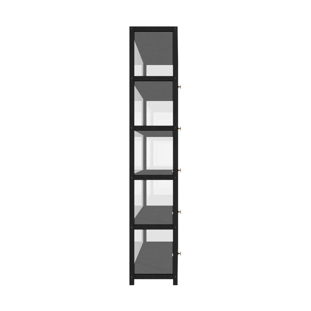 Oikiture Display Cabinet 5 Tiers Clear Door Black-Storage Cabinets-PEROZ Accessories