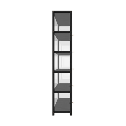 Oikiture Display Cabinet 5 Tiers Clear Door Black-Storage Cabinets-PEROZ Accessories