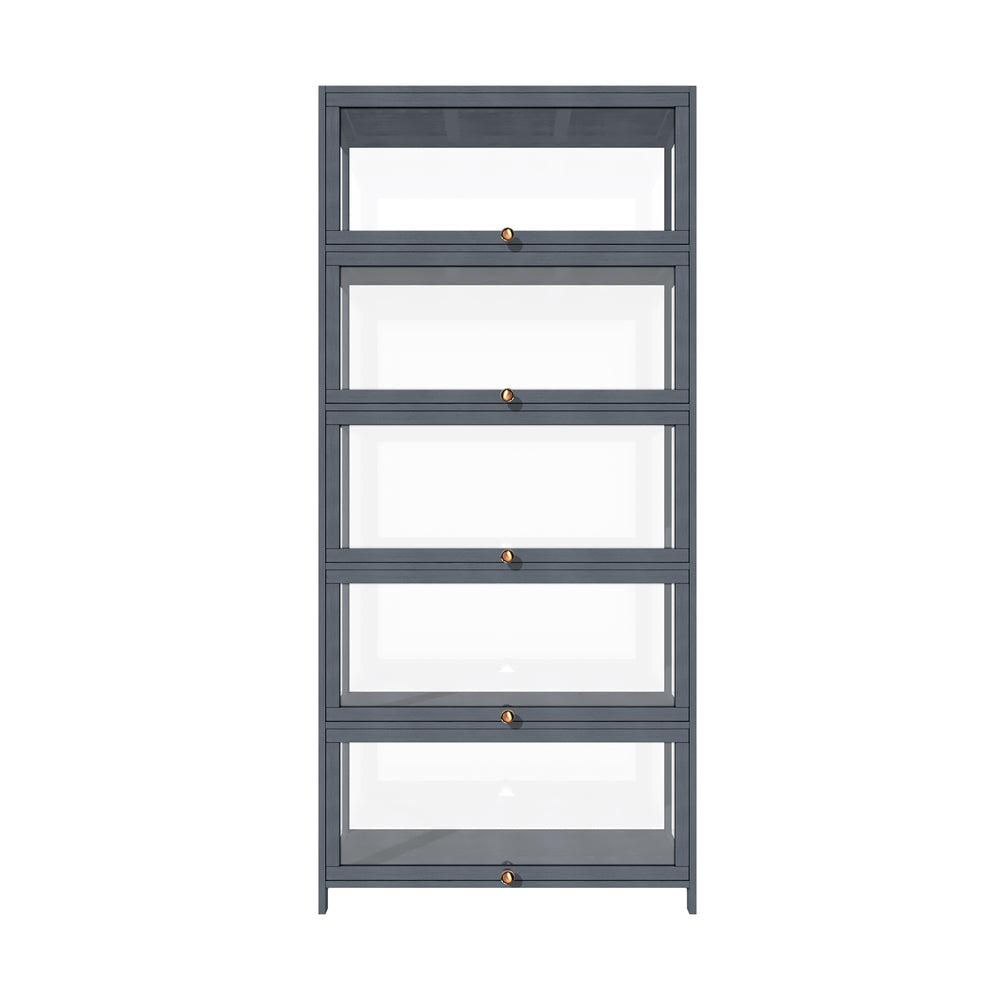 Oikiture Display Cabinet 5 Tiers Clear Door Grey-Storage Cabinets-PEROZ Accessories