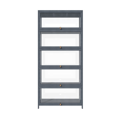 Oikiture Display Cabinet 5 Tiers Clear Door Grey-Storage Cabinets-PEROZ Accessories