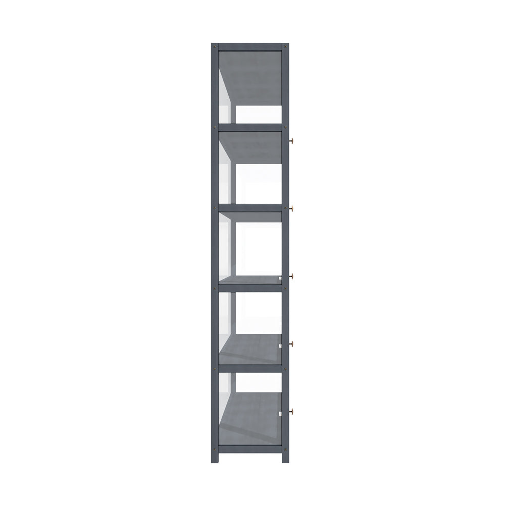 Oikiture Display Cabinet 5 Tiers Clear Door Grey-Storage Cabinets-PEROZ Accessories