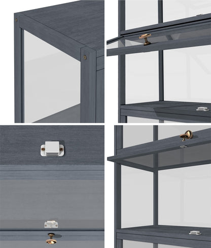 Oikiture Display Cabinet 5 Tiers Clear Door Grey-Storage Cabinets-PEROZ Accessories