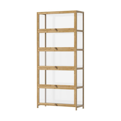 Oikiture Display Cabinet 5-Tier Clear Shelves Oak-Storage Cabinets-PEROZ Accessories
