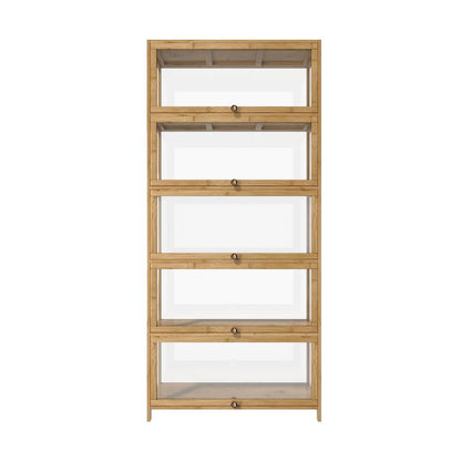 Oikiture Display Cabinet 5-Tier Clear Shelves Oak-Storage Cabinets-PEROZ Accessories