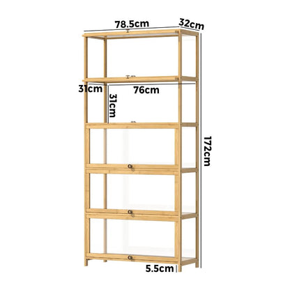 Oikiture Display Cabinet 5-Tier Clear Shelves Oak-Storage Cabinets-PEROZ Accessories