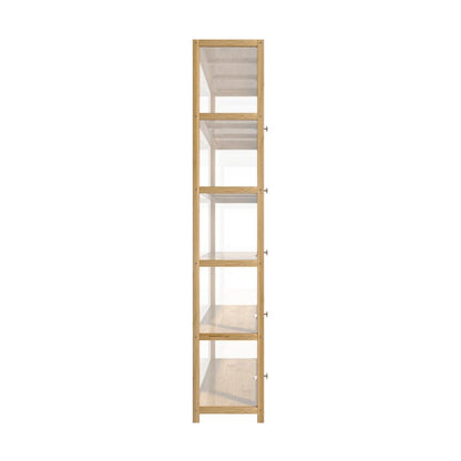 Oikiture Display Cabinet 5-Tier Clear Shelves Oak-Storage Cabinets-PEROZ Accessories