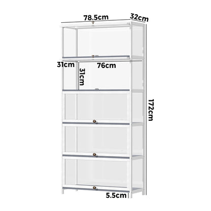 Oikiture Display Cabinet 5 Tiers Clear Door White-Storage Cabinets-PEROZ Accessories