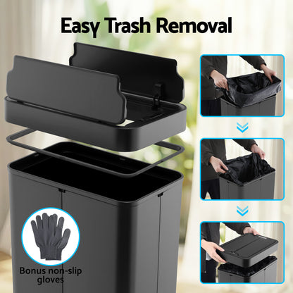Devanti Rubbish Bin 70L Automatic Sensor Kitchen Bin, Slim Smart Garbage Can Touchless Rectangular with Liner Holder, Fully Closed Lid for Bedroom, Bathroom, Living Room, Black-Home &amp; Garden > Kitchen Bins > Automatic Bins-PEROZ Accessories