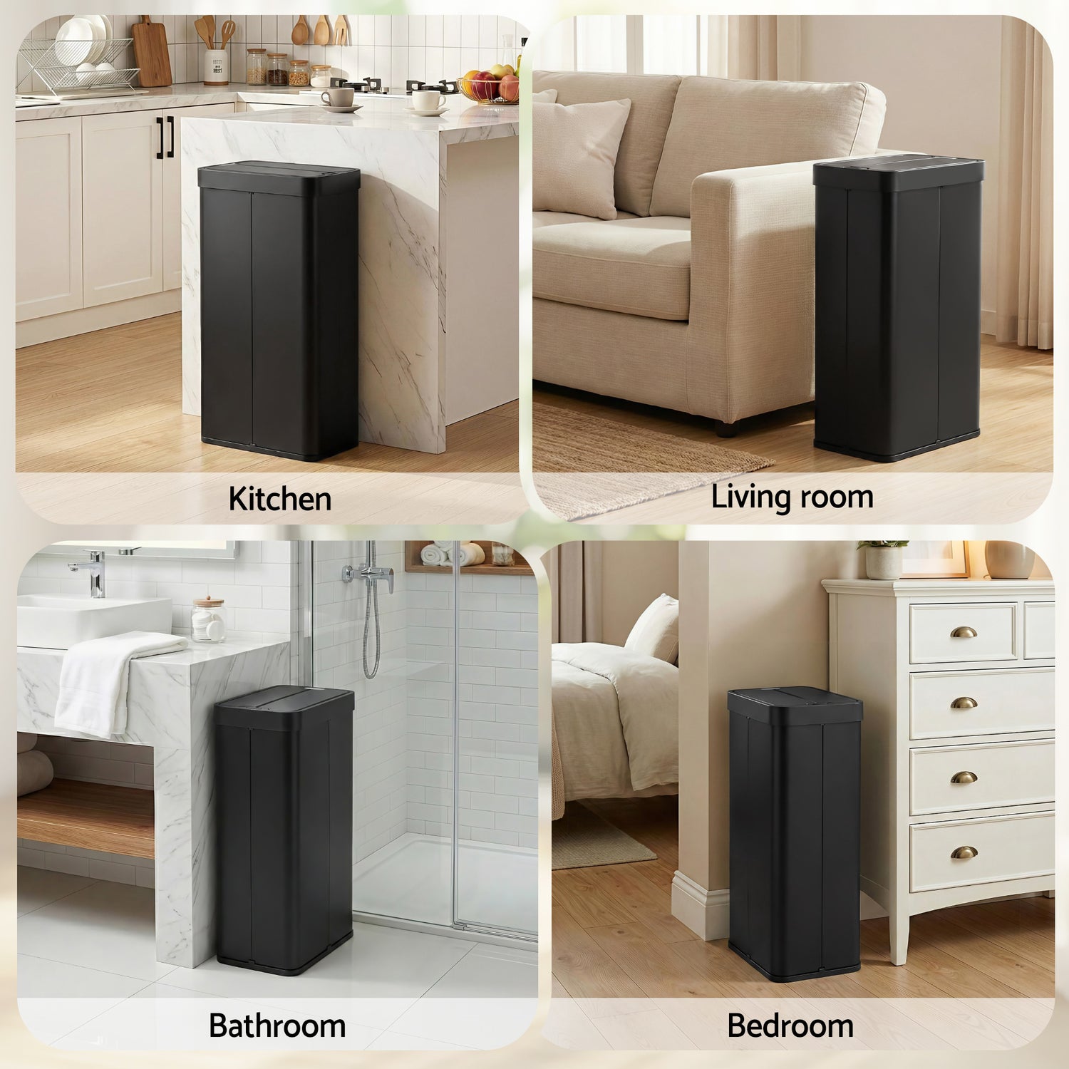 Devanti Rubbish Bin 70L Automatic Sensor Kitchen Bin, Slim Smart Garbage Can Touchless Rectangular with Liner Holder, Fully Closed Lid for Bedroom, Bathroom, Living Room, Black-Home &amp; Garden > Kitchen Bins > Automatic Bins-PEROZ Accessories