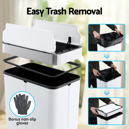 Devanti Rubbish Bin 70L Automatic Sensor Kitchen Bin, Slim Smart Garbage Can Touchless Rectangular with Liner Holder, Fully Closed Lid for Bedroom, Bathroom, Living Room, White-Home &amp; Garden > Kitchen Bins > Automatic Bins-PEROZ Accessories