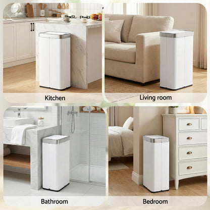 Devanti Rubbish Bin 70L Automatic Sensor Kitchen Bin, Slim Smart Garbage Can Touchless Rectangular with Liner Holder, Fully Closed Lid for Bedroom, Bathroom, Living Room, White-Home &amp; Garden > Kitchen Bins > Automatic Bins-PEROZ Accessories