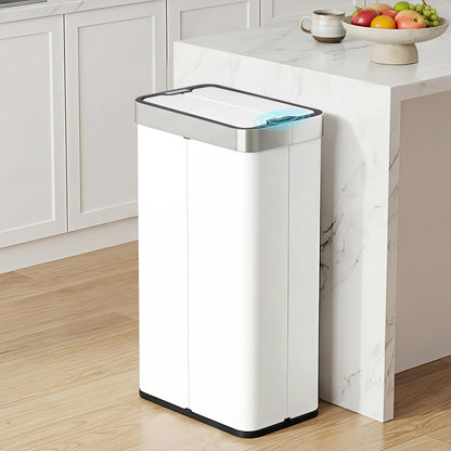 Devanti Rubbish Bin 70L Automatic Sensor Kitchen Bin, Slim Smart Garbage Can Touchless Rectangular with Liner Holder, Fully Closed Lid for Bedroom, Bathroom, Living Room, White-Home &amp; Garden > Kitchen Bins > Automatic Bins-PEROZ Accessories