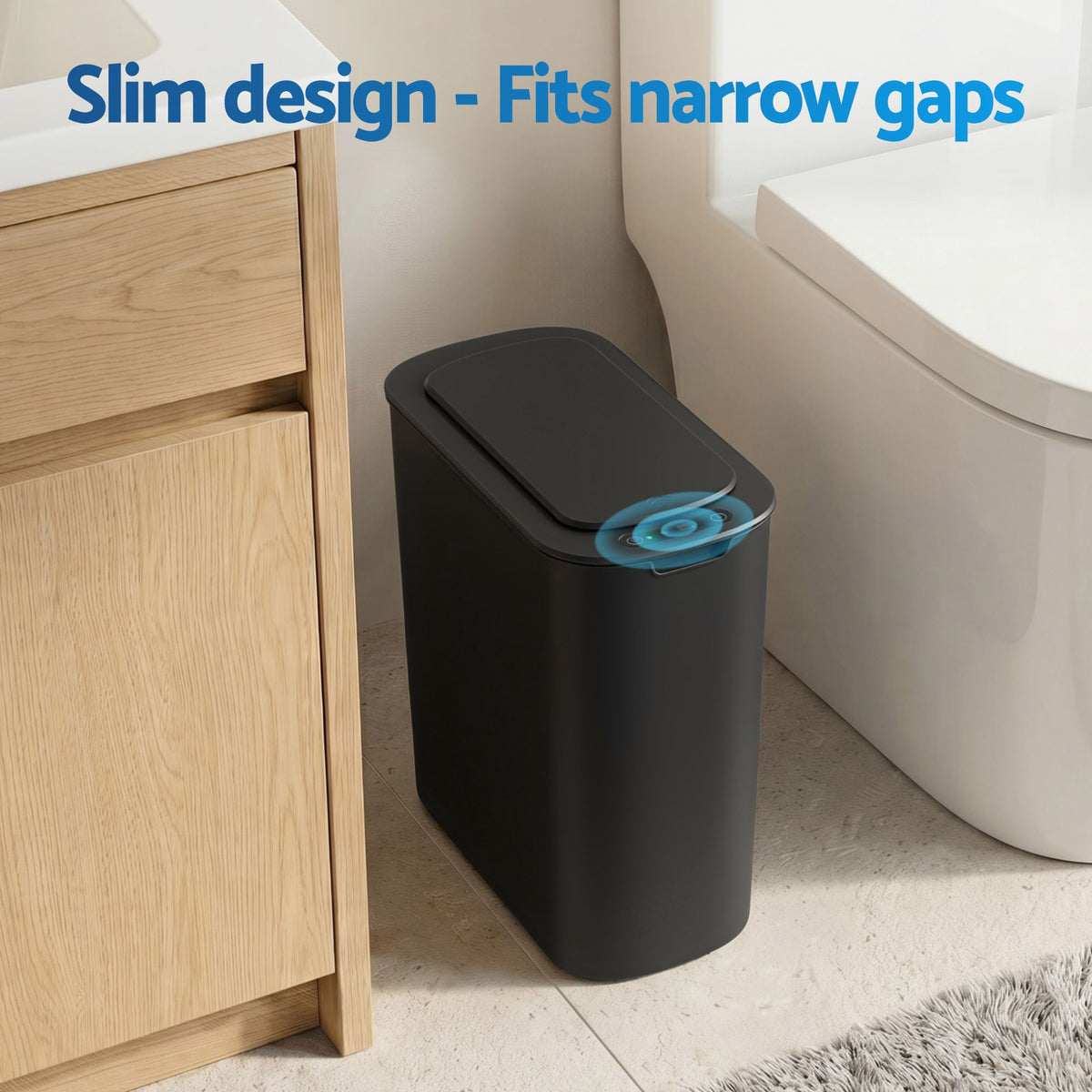 Devanti Automatic Trash Bin with Lid 11L Motion Sensor Kitchen Bin Touchless Garbage Can Modern Black Plastic Slim Rubbish Bin with Liner Holder for Kitchen, Home, Office