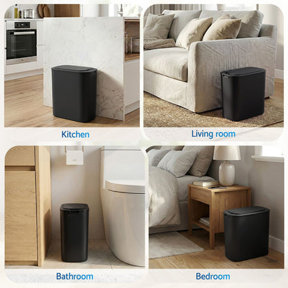Devanti Automatic Trash Bin with Lid 11L Motion Sensor Kitchen Bin Touchless Garbage Can Modern Black Plastic Slim Rubbish Bin with Liner Holder for Kitchen, Home, Office