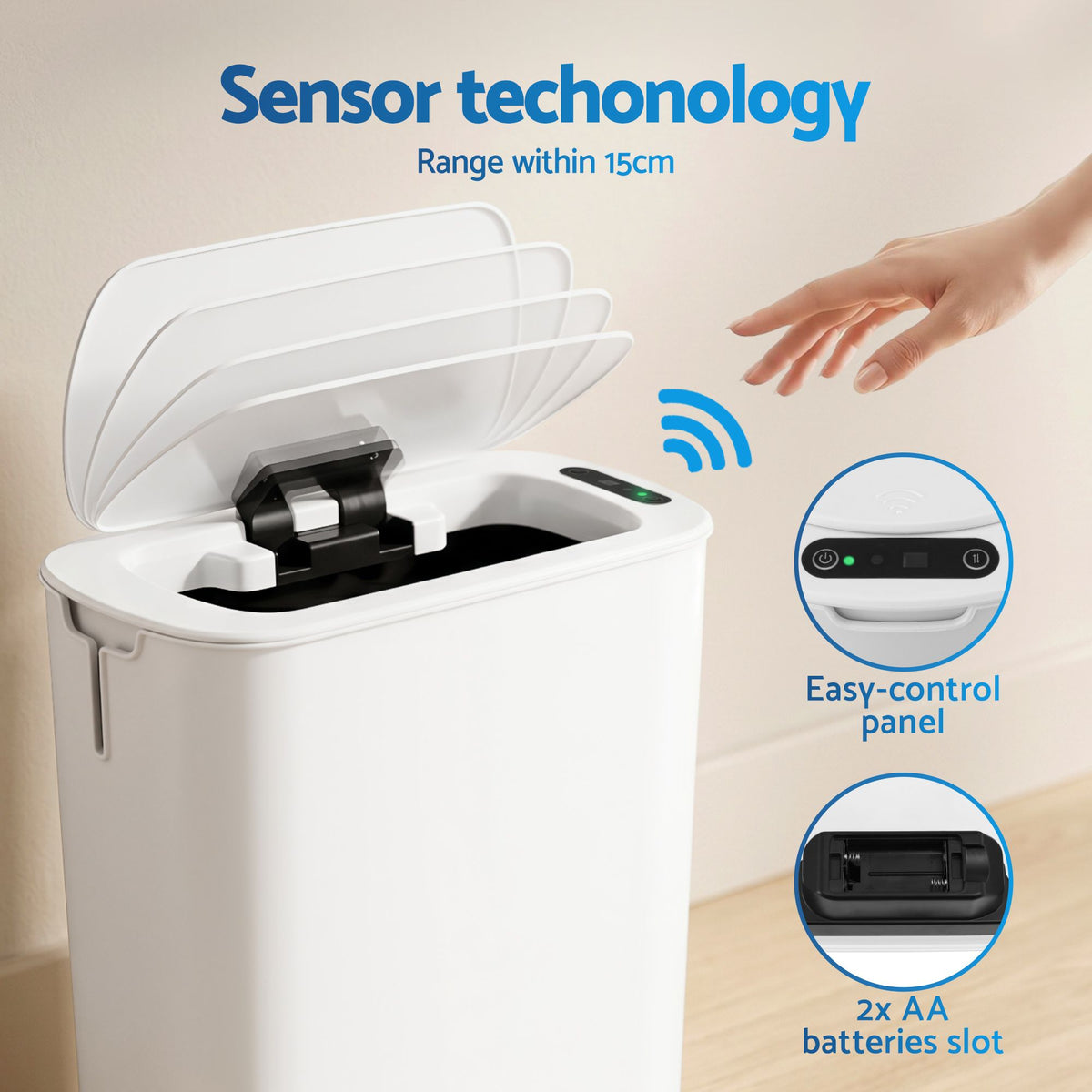 Devanti Automatic Trash Bin with Lid 11L Motion Sensor Kitchen Bin Touchless Garbage Can Modern White Plastic Slim Rubbish Bin with Liner Holder for Kitchen, Home, Office-Home &amp; Garden > Kitchen Bins > Automatic Bins-PEROZ Accessories