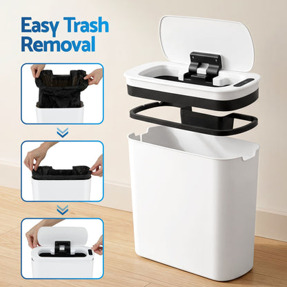 Devanti Automatic Trash Bin with Lid 11L Motion Sensor Kitchen Bin Touchless Garbage Can Modern White Plastic Slim Rubbish Bin with Liner Holder for Kitchen, Home, Office-Home &amp; Garden > Kitchen Bins > Automatic Bins-PEROZ Accessories