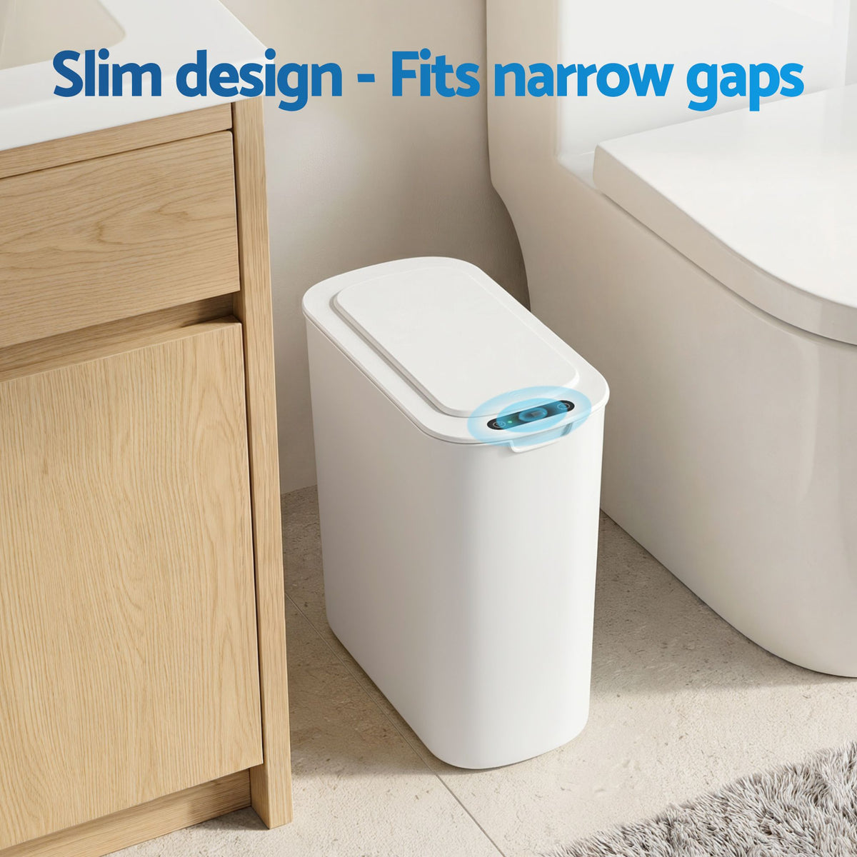 Devanti Automatic Trash Bin with Lid 11L Motion Sensor Kitchen Bin Touchless Garbage Can Modern White Plastic Slim Rubbish Bin with Liner Holder for Kitchen, Home, Office-Home &amp; Garden > Kitchen Bins > Automatic Bins-PEROZ Accessories