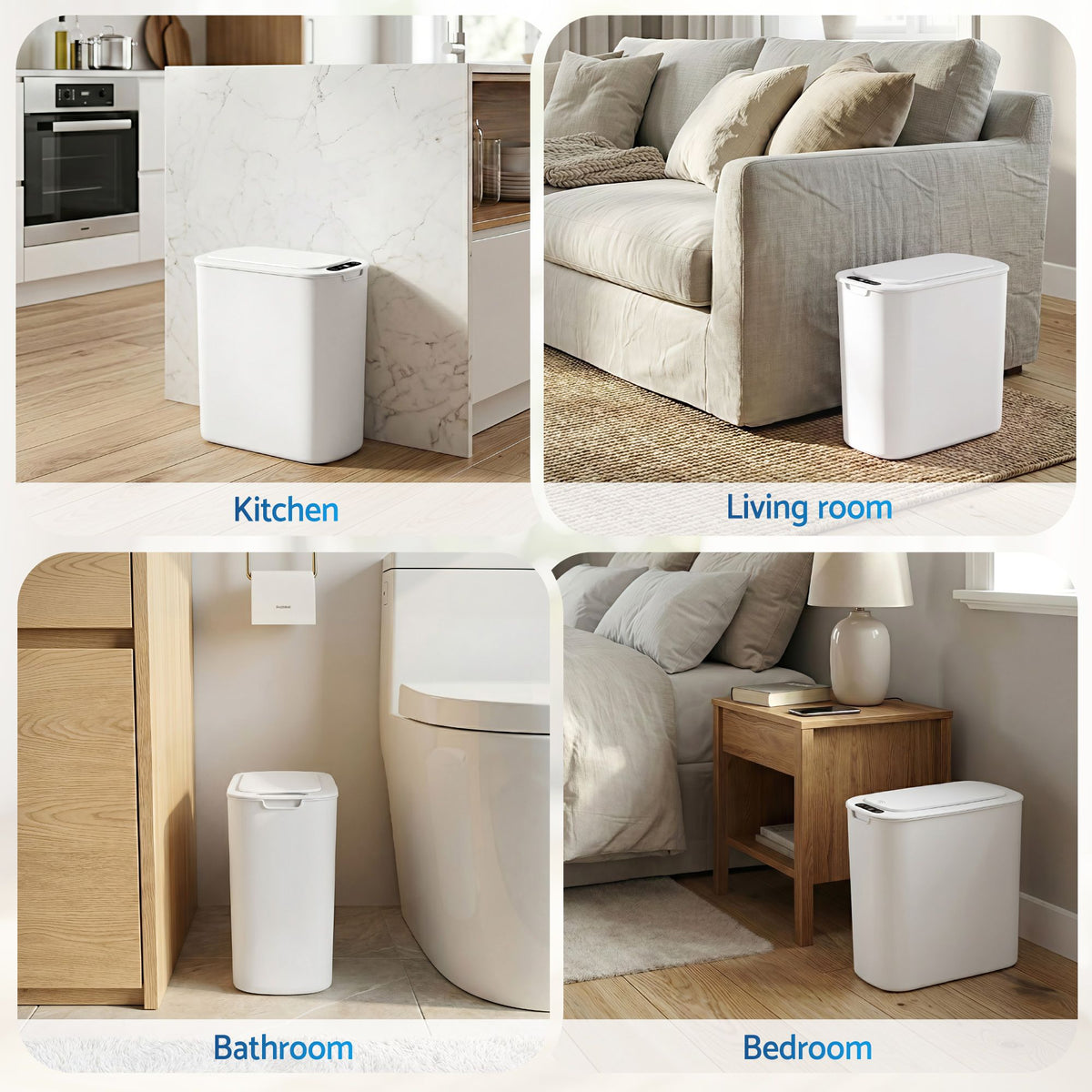 Devanti Automatic Trash Bin with Lid 11L Motion Sensor Kitchen Bin Touchless Garbage Can Modern White Plastic Slim Rubbish Bin with Liner Holder for Kitchen, Home, Office-Home &amp; Garden > Kitchen Bins > Automatic Bins-PEROZ Accessories