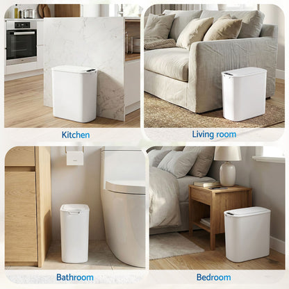 Devanti Automatic Trash Bin with Lid 11L Motion Sensor Kitchen Bin Touchless Garbage Can Modern White Plastic Slim Rubbish Bin with Liner Holder for Kitchen, Home, Office-Home &amp; Garden > Kitchen Bins > Automatic Bins-PEROZ Accessories