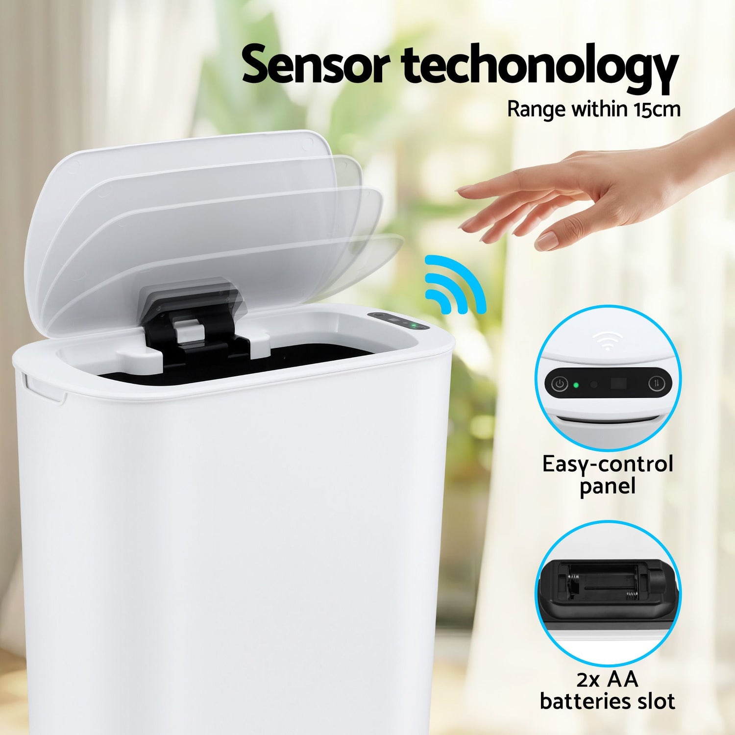 Devanti Automatic Trash Bin with Lid 21L Motion Sensor Kitchen Bin Touchless Garbage Can Plastic Slim Rubbish Bin with Liner Holder for Kitchen, Home, Office, White-Home &amp; Garden > Kitchen Bins > Automatic Bins-PEROZ Accessories