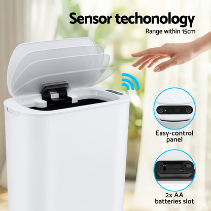 Devanti Automatic Trash Bin with Lid 21L Motion Sensor Kitchen Bin Touchless Garbage Can Plastic Slim Rubbish Bin with Liner Holder for Kitchen, Home, Office, White-Home &amp; Garden > Kitchen Bins > Automatic Bins-PEROZ Accessories