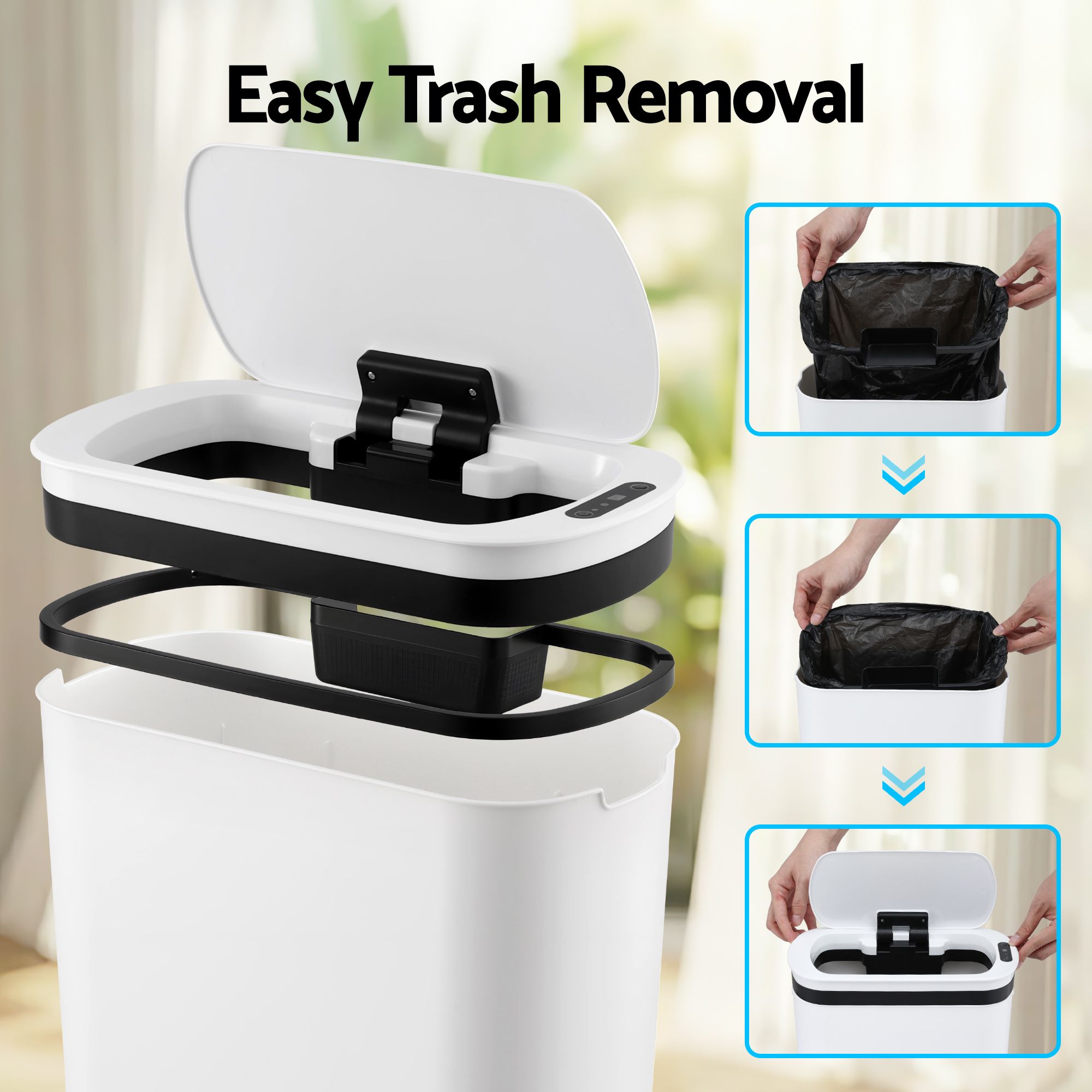 Devanti Automatic Trash Bin with Lid 21L Motion Sensor Kitchen Bin Touchless Garbage Can Plastic Slim Rubbish Bin with Liner Holder for Kitchen, Home, Office, White-Home &amp; Garden > Kitchen Bins > Automatic Bins-PEROZ Accessories