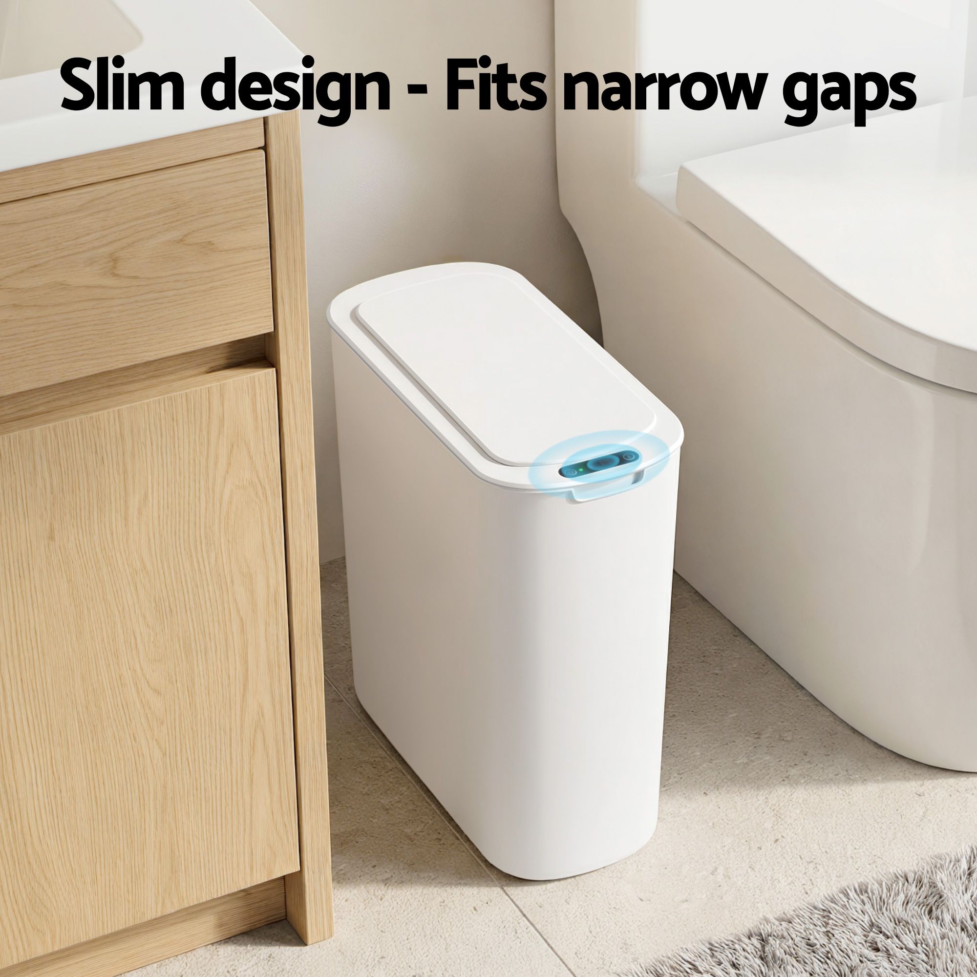 Devanti Automatic Trash Bin with Lid 21L Motion Sensor Kitchen Bin Touchless Garbage Can Plastic Slim Rubbish Bin with Liner Holder for Kitchen, Home, Office, White-Home &amp; Garden > Kitchen Bins > Automatic Bins-PEROZ Accessories