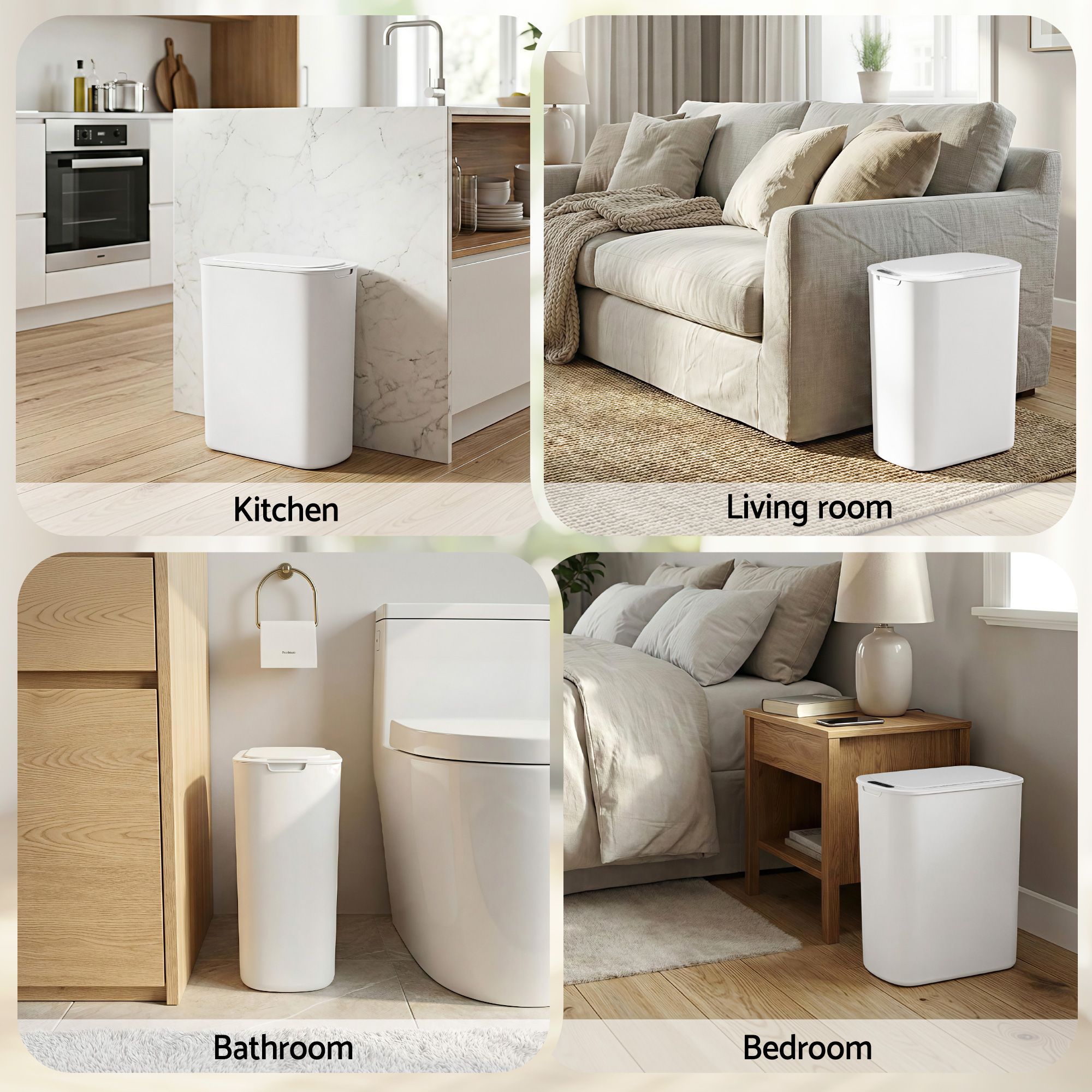 Devanti Automatic Trash Bin with Lid 21L Motion Sensor Kitchen Bin Touchless Garbage Can Plastic Slim Rubbish Bin with Liner Holder for Kitchen, Home, Office, White-Home &amp; Garden > Kitchen Bins > Automatic Bins-PEROZ Accessories
