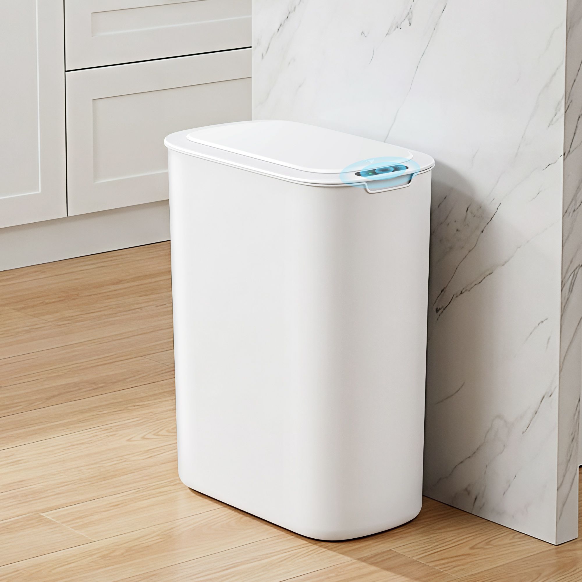 Devanti Automatic Trash Bin with Lid 21L Motion Sensor Kitchen Bin Touchless Garbage Can Plastic Slim Rubbish Bin with Liner Holder for Kitchen, Home, Office, White-Home &amp; Garden > Kitchen Bins > Automatic Bins-PEROZ Accessories