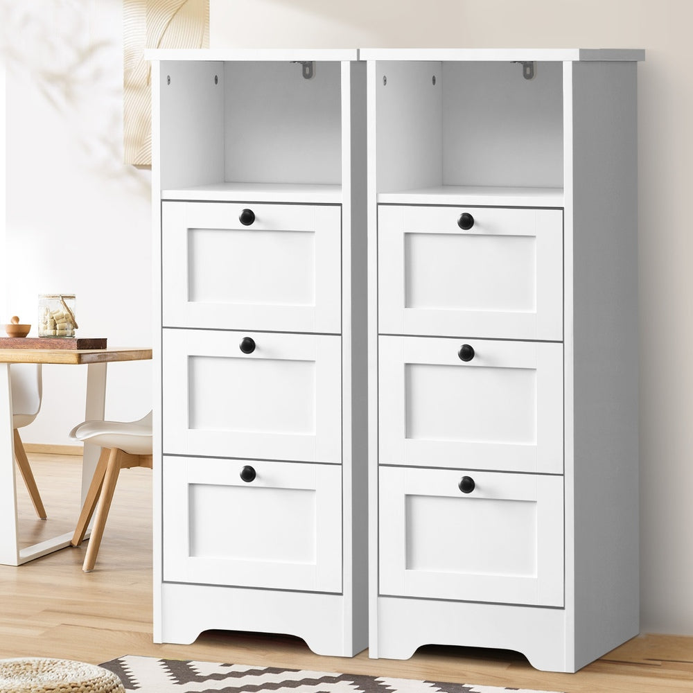 Oikiture 2x Chest of Drawers Storage Cabinet Dresser Tallboy Hamptons-Sideboard-PEROZ Accessories
