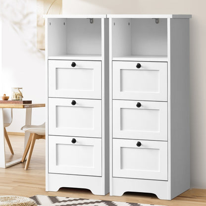 Oikiture 2x Chest of Drawers Storage Cabinet Dresser Tallboy Hamptons-Sideboard-PEROZ Accessories