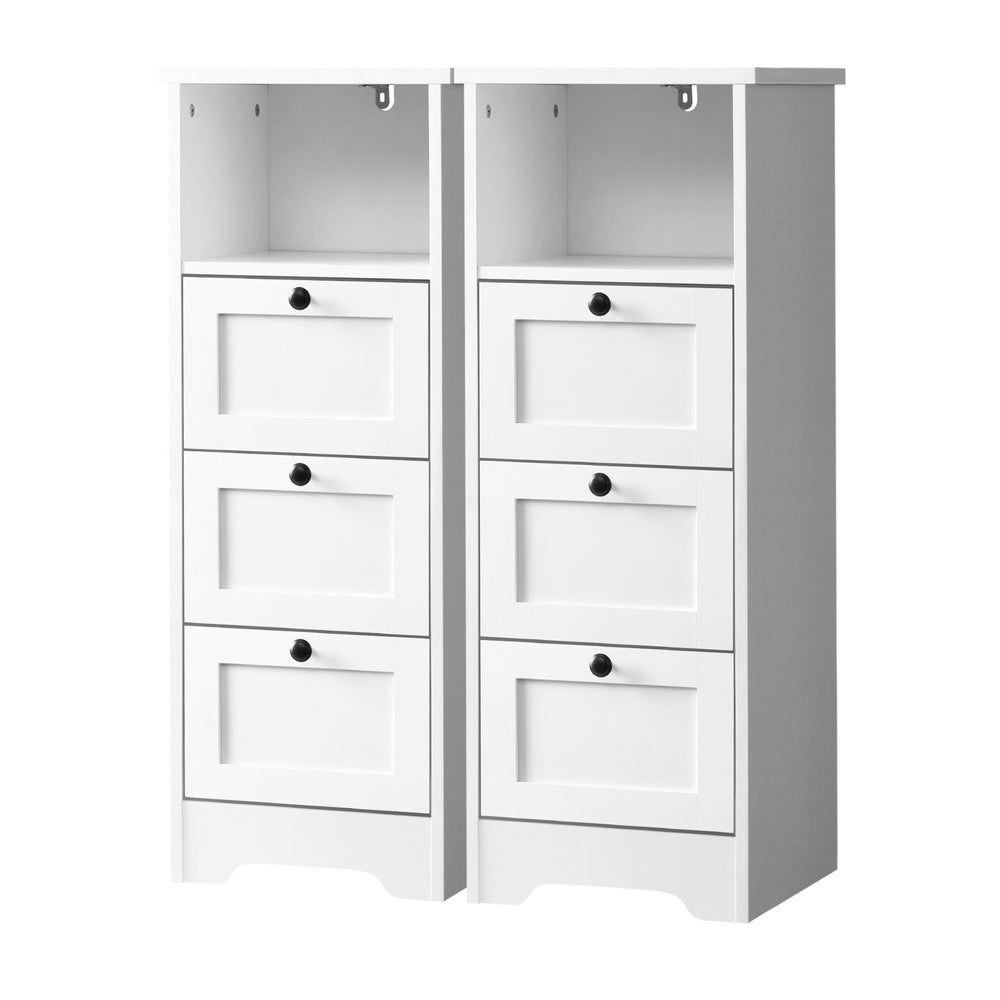 Oikiture 2x Chest of Drawers Storage Cabinet Dresser Tallboy Hamptons-Sideboard-PEROZ Accessories