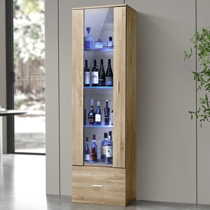 Oikiture Display Cabinet Buffet Sideboard LED Light High Gloss Door Natural-Sideboard-PEROZ Accessories