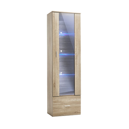 Oikiture Display Cabinet Buffet Sideboard LED Light High Gloss Door Natural-Sideboard-PEROZ Accessories