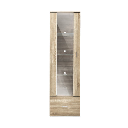 Oikiture Display Cabinet Buffet Sideboard LED Light High Gloss Door Natural-Sideboard-PEROZ Accessories