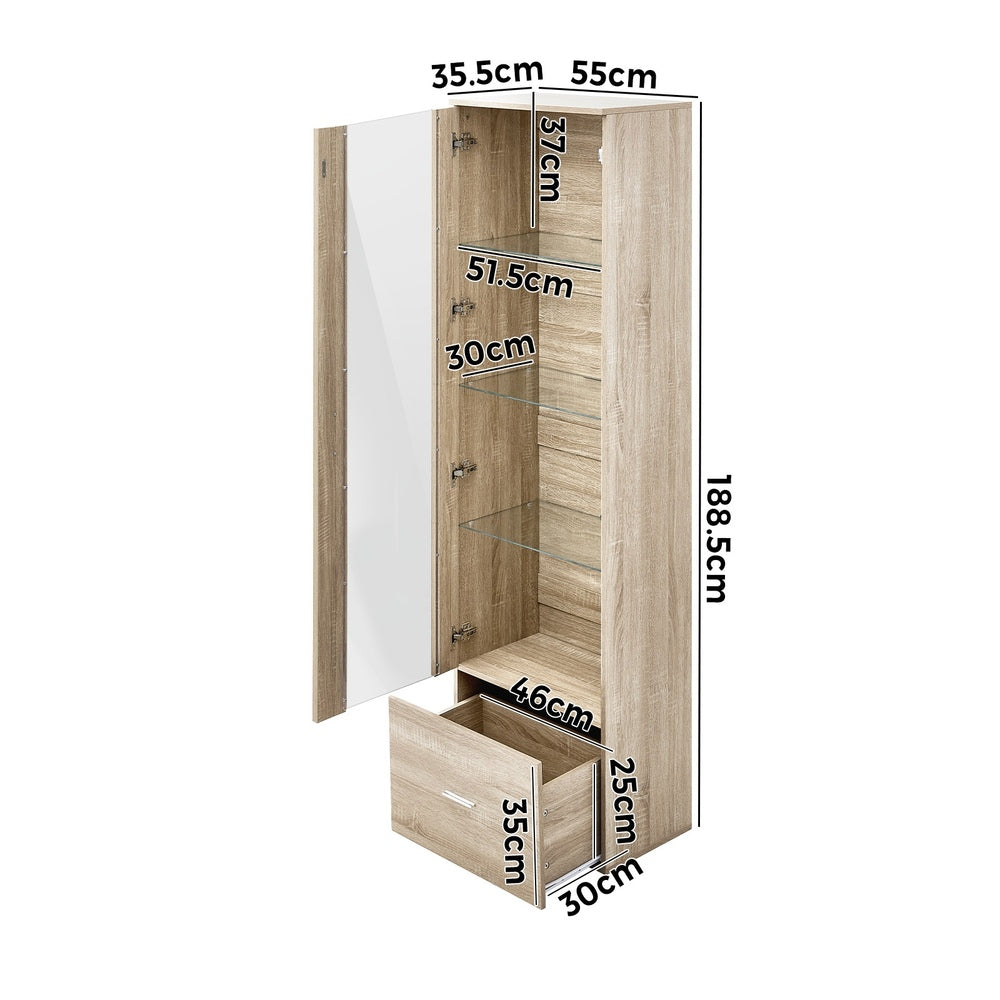 Oikiture Display Cabinet Buffet Sideboard LED Light High Gloss Door Natural-Sideboard-PEROZ Accessories