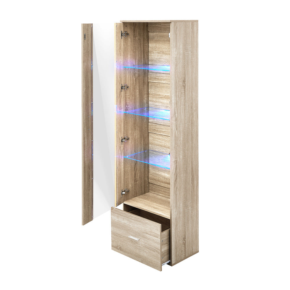Oikiture Display Cabinet Buffet Sideboard LED Light High Gloss Door Natural-Sideboard-PEROZ Accessories