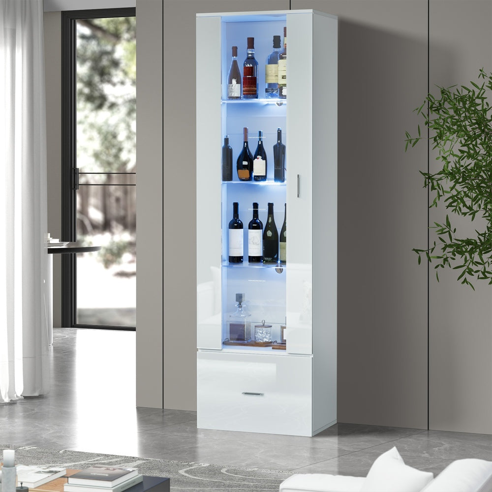 Oikiture Buffet Sideboard LED High Gloss Glass Door White-Sideboard-PEROZ Accessories