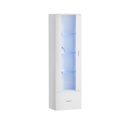 Oikiture Buffet Sideboard LED High Gloss Glass Door White-Sideboard-PEROZ Accessories