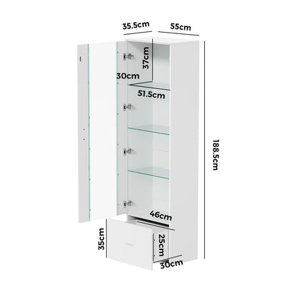 Oikiture Buffet Sideboard LED High Gloss Glass Door White-Sideboard-PEROZ Accessories
