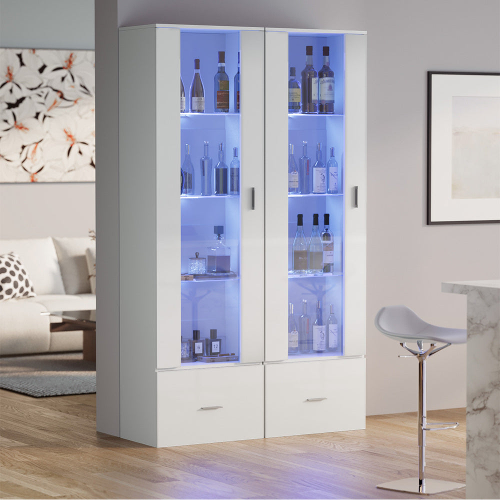 Oikiture Buffet Sideboard LED High Gloss Glass Door White-Sideboard-PEROZ Accessories
