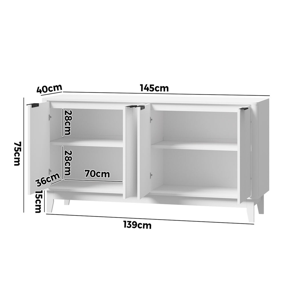 Oikiture Buffet Sideboard Storage Cabinet 4 Doors Cupboard White-Sideboard-PEROZ Accessories