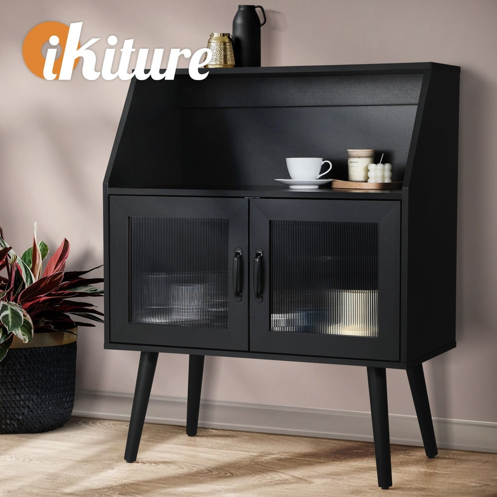Oikiture Sideboard Buffet Cabinet with Open Shelf, Glass Doors and 2 Tier Storage Cabinet Coffee Bar Table-Sideboards-PEROZ Accessories