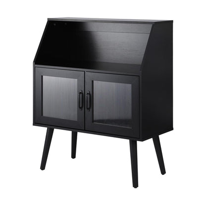 Oikiture Sideboard Buffet Cabinet with Open Shelf, Glass Doors and 2 Tier Storage Cabinet Coffee Bar Table-Sideboards-PEROZ Accessories