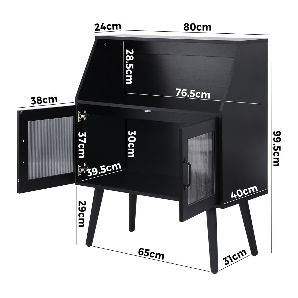 Oikiture Sideboard Buffet Cabinet with Open Shelf, Glass Doors and 2 Tier Storage Cabinet Coffee Bar Table-Sideboards-PEROZ Accessories
