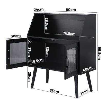 Oikiture Sideboard Buffet Cabinet with Open Shelf, Glass Doors and 2 Tier Storage Cabinet Coffee Bar Table-Sideboards-PEROZ Accessories