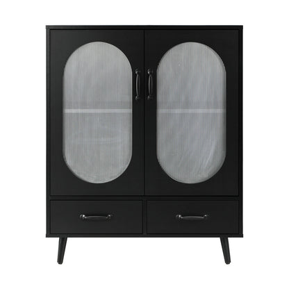 Oikiture Sideboard Buffet Cabinet with Pull Up Drawers, Glass Doors and 2 Tier Storage Cabinet Coffee Bar Table-Sideboards-PEROZ Accessories