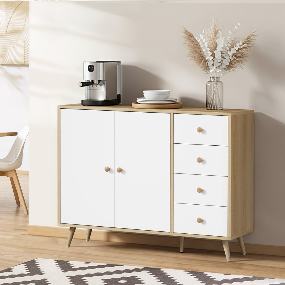 Oikiture Buffet Sideboard Cabinet 4 Drawers Storage Cupboard-Sideboard-PEROZ Accessories