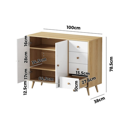 Oikiture Buffet Sideboard Cabinet 4 Drawers Storage Cupboard-Sideboard-PEROZ Accessories