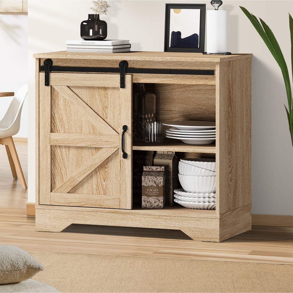 Oikiture Buffet Sideboard Cabinet Pantry Storage Cupboard Sliding Door Natural-Sideboard-PEROZ Accessories